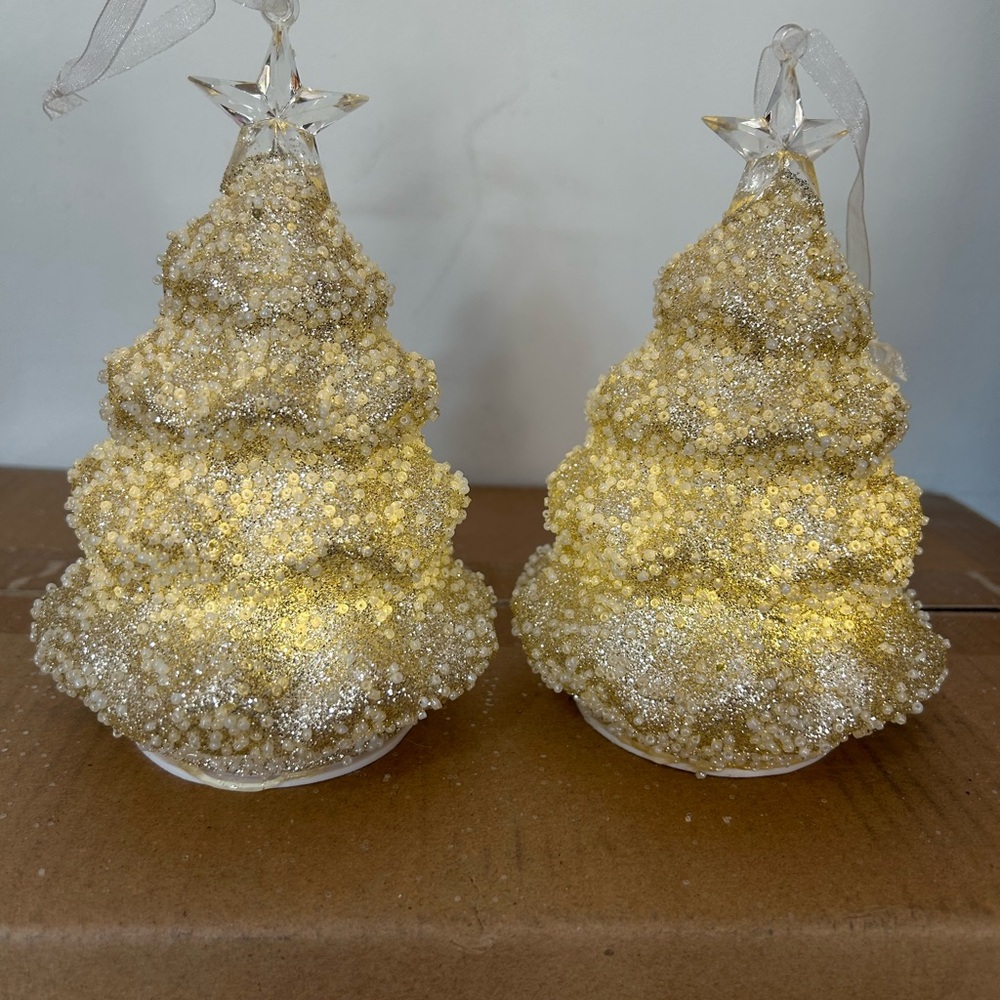 Set of 2 Illuminated Color Morphing Beaded Trees by Valerie new